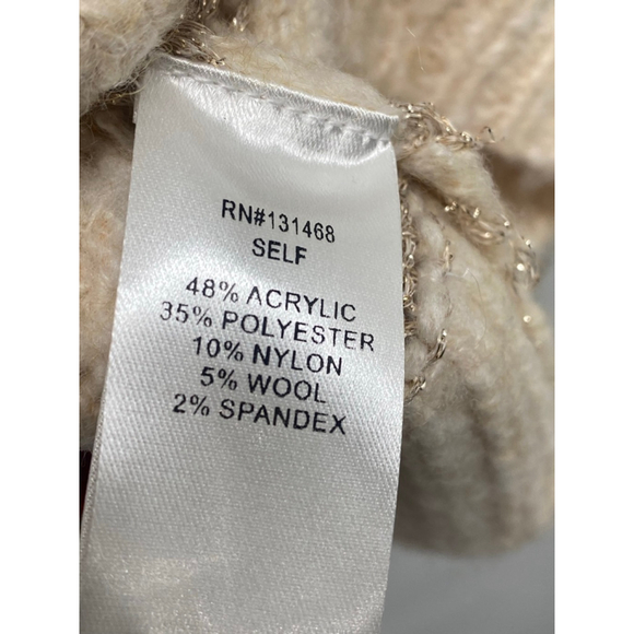 Women's Fate Beige Gold Striped Crew Neck Sweater S - Picture 5 of 7